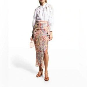 Veronica Beard Kaydence Paisley Silk Midi Skirt Multi  Ruffle Sheer 00